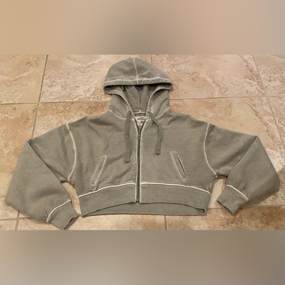 Aeropostale Oversized Cropped Full-Zip Hoodie Jacket (Washed Olive Green) - XS - Picture 11 of 11